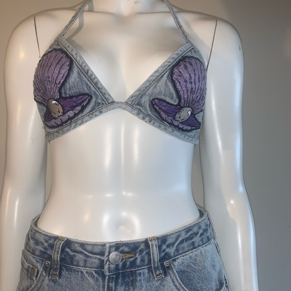 Purple Denim Halter Bralette